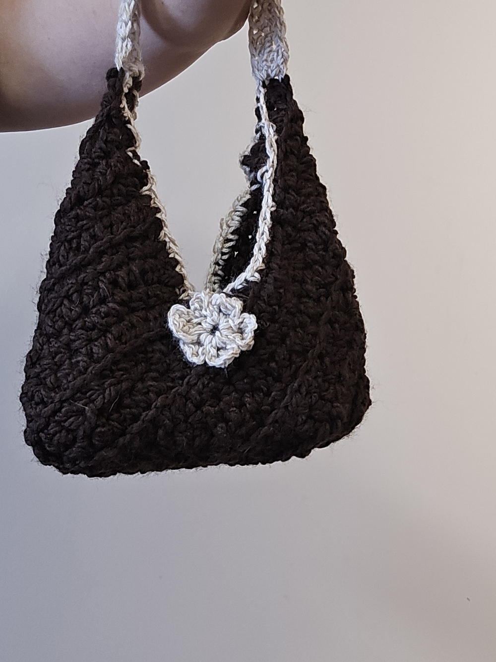Handmade Crochet Brown & Cream Women's Shoulder Bag
